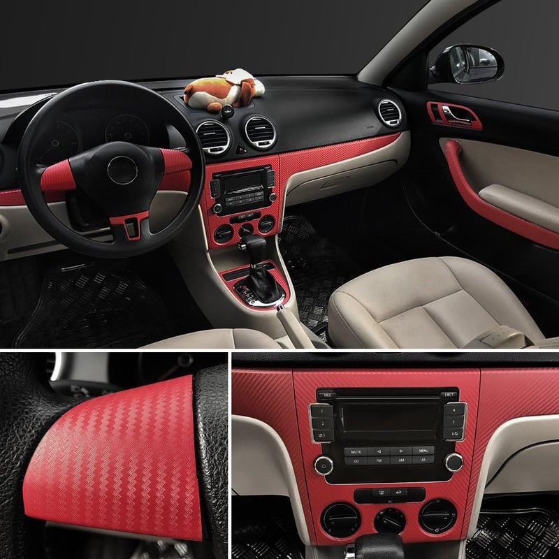 LZLRUN 3D Carbon Fiber Vinyl Wrap - Outdoor Rated for Automotive Use - 12" x 60" Includes a Set of Installation Tools (Red) - Image 4